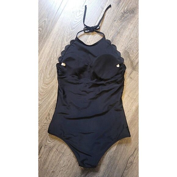 Blooming Jelly Scalloped Haulter Cheeky One Piece Swimsuit Women's Size Medium - Picture 2 of 5
